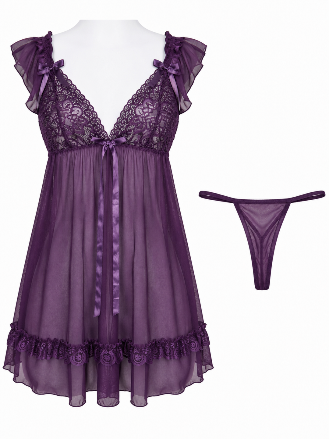 Purple night sheer powernet babydoll dress online.