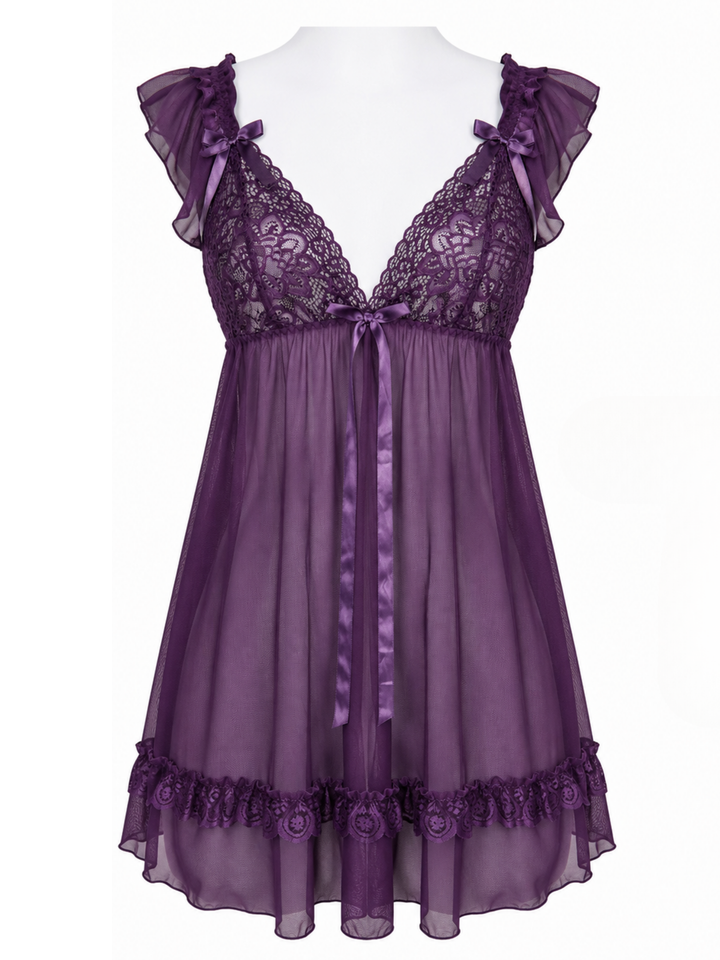 Purple night sheer powernet babydoll dress online.