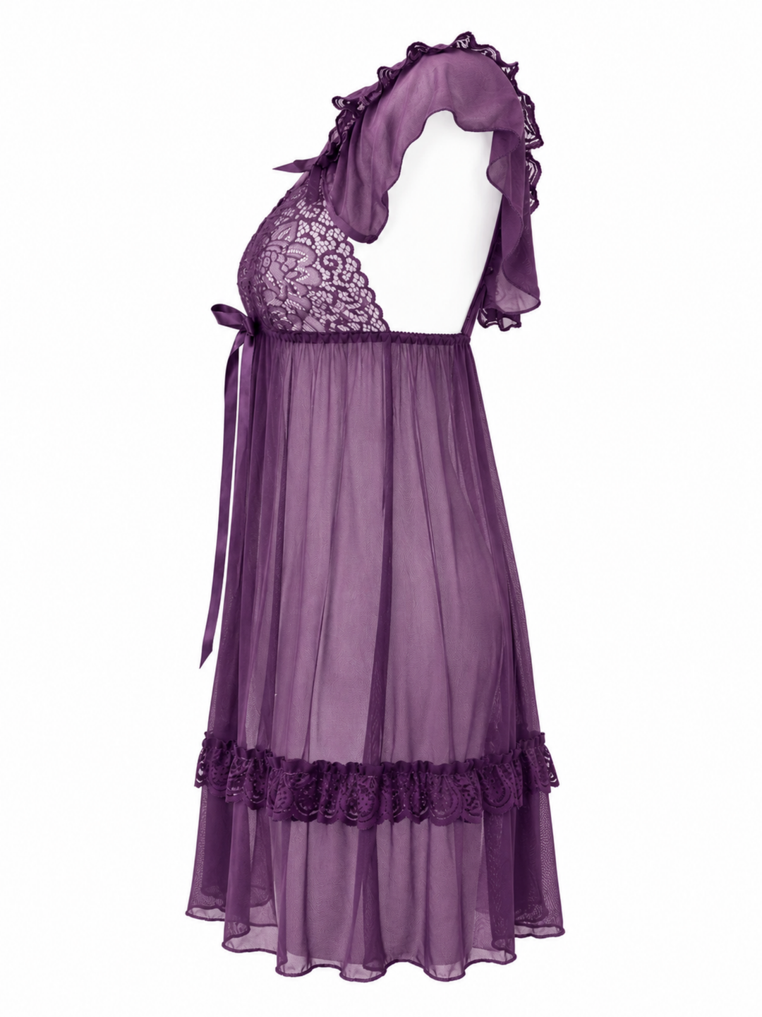 Purple night sheer powernet babydoll dress online.