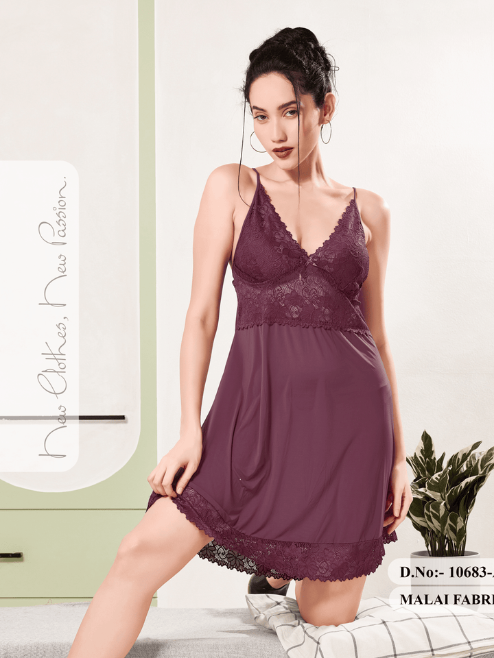 Purple desire malai lace babydoll dress for women online