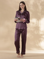Lilac Mist Satin Long Sleeve Loungewear Set with Soft Flow