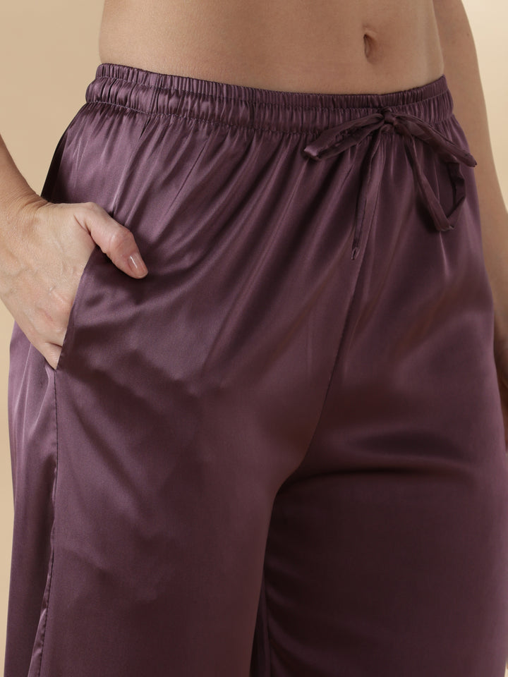 Royal purple long sleeve premium satin night suit for women