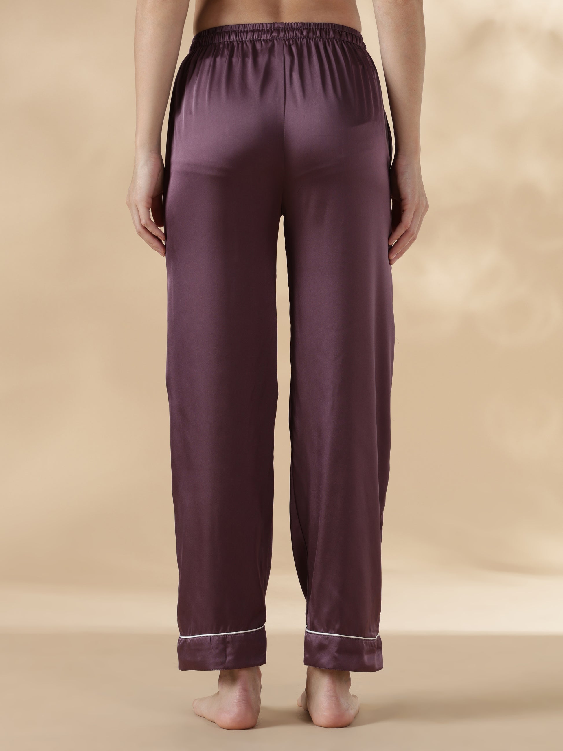 Royal purple long sleeve premium satin night suit for women