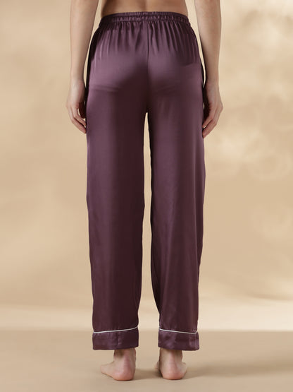 Royal purple long sleeve premium satin night suit for women