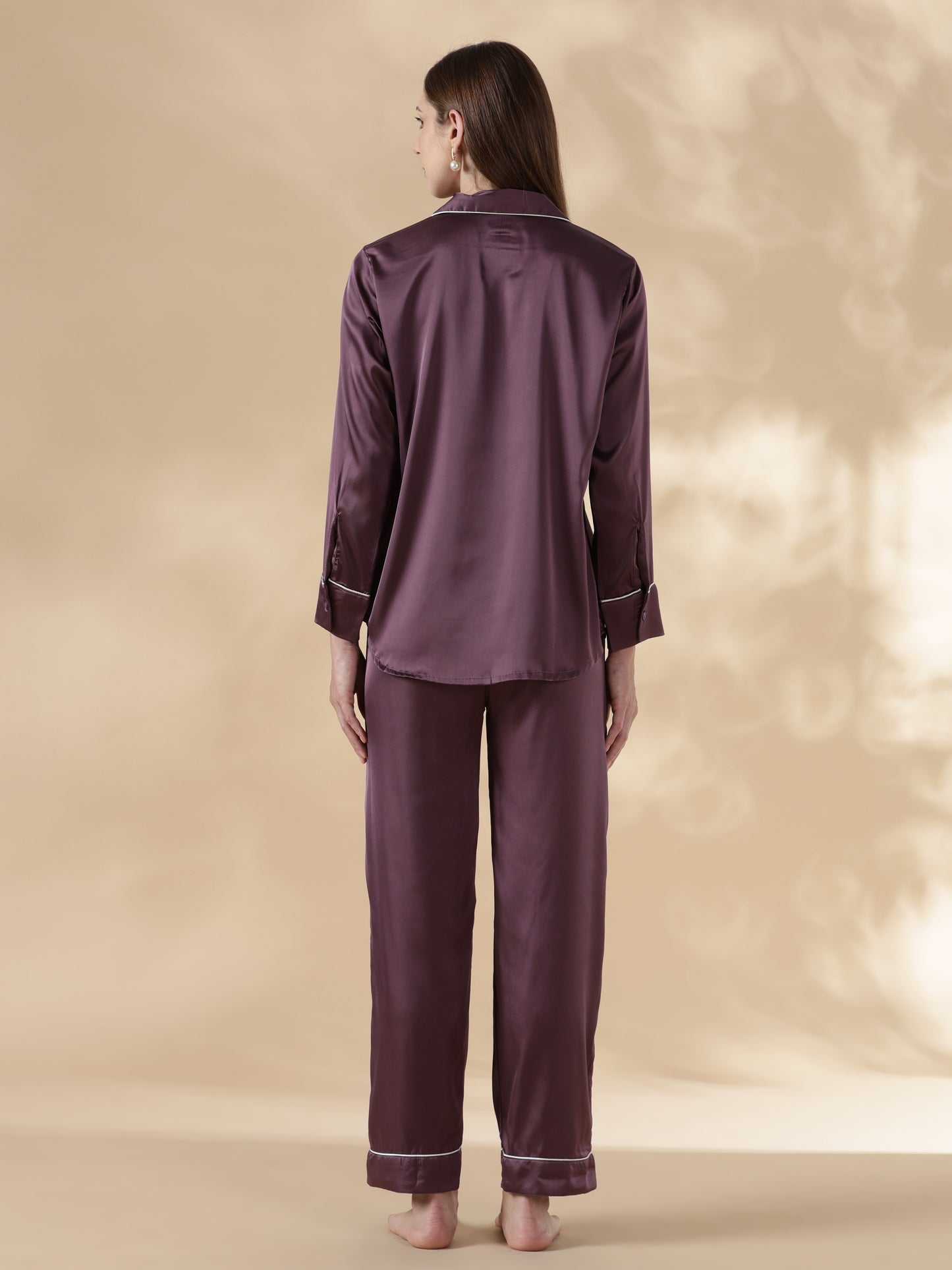 Royal purple long sleeve premium satin night suit for women