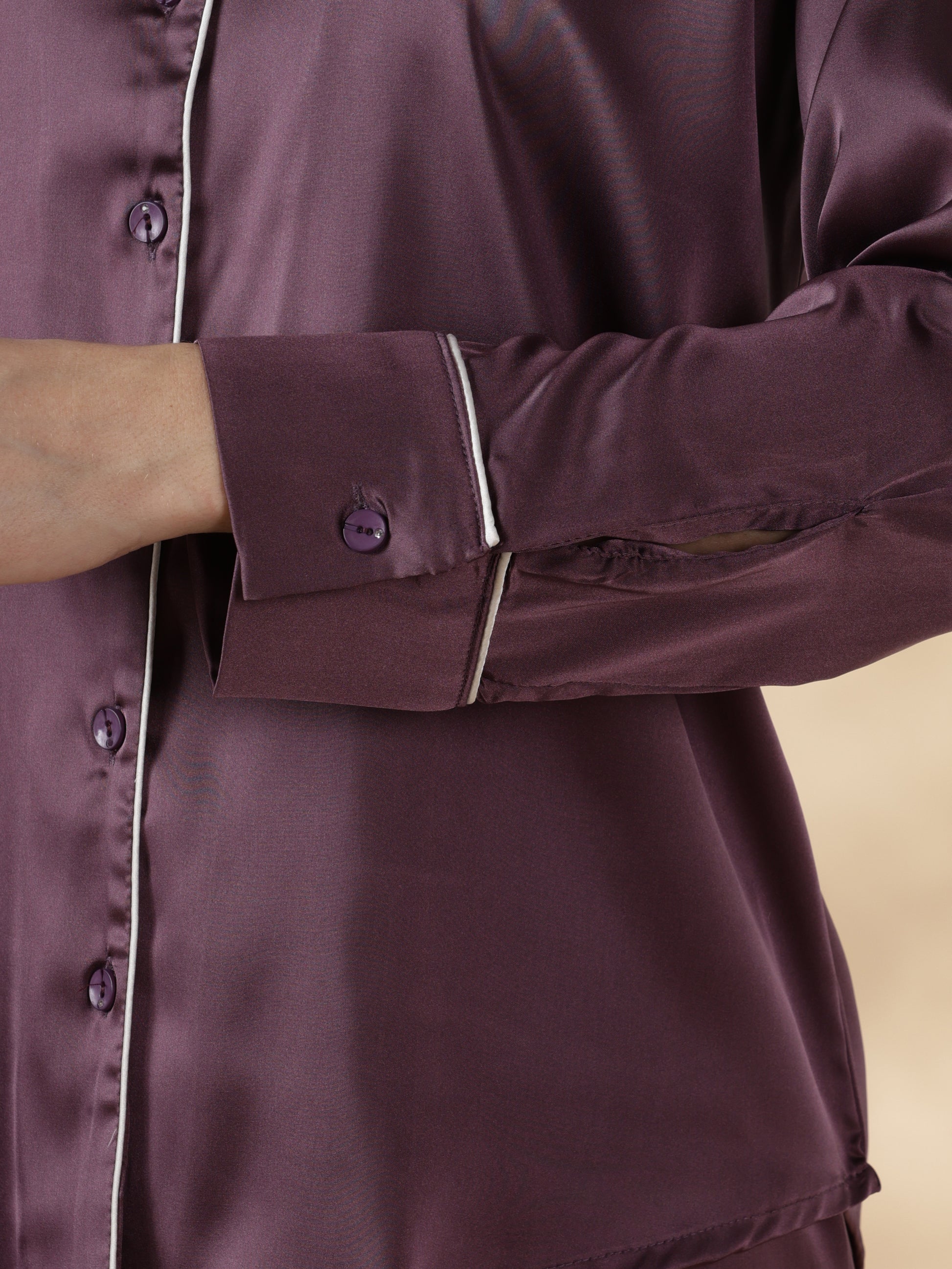 Royal purple long sleeve premium satin night suit for women