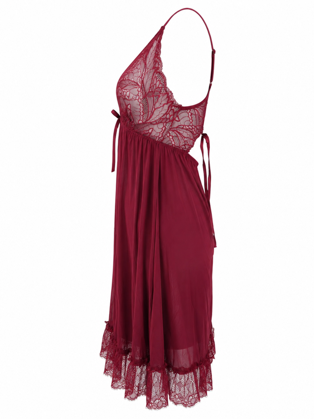Vintage wine malai modal lace babydoll dress for women