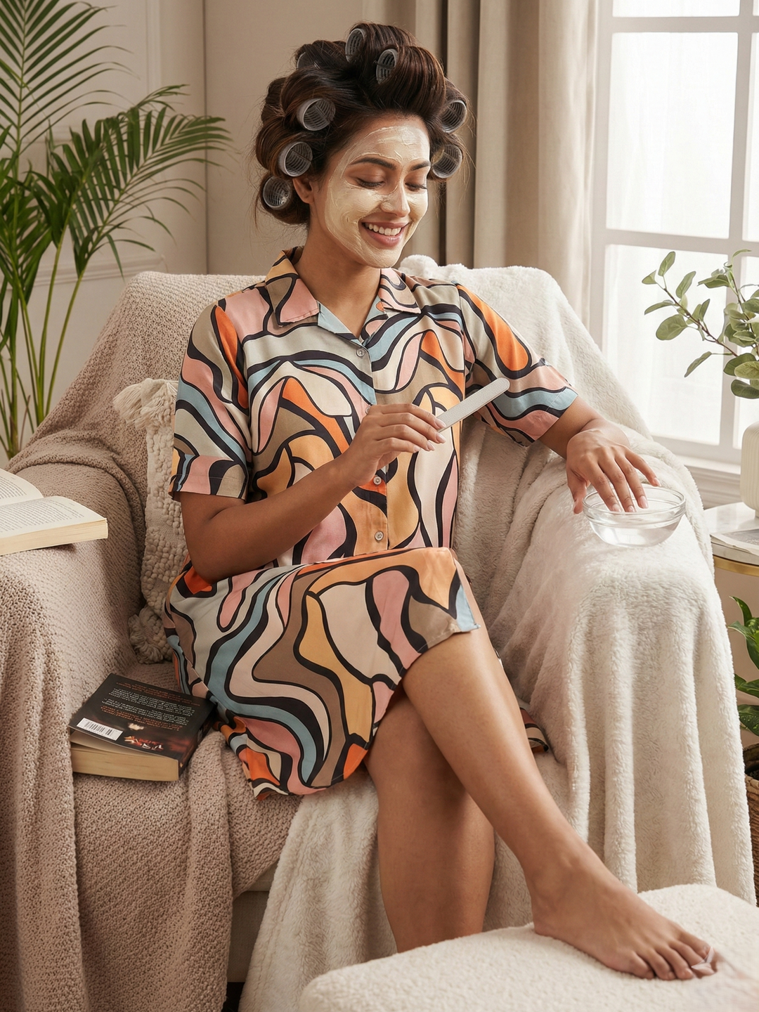 Retro rush button down modern nighty dress for women