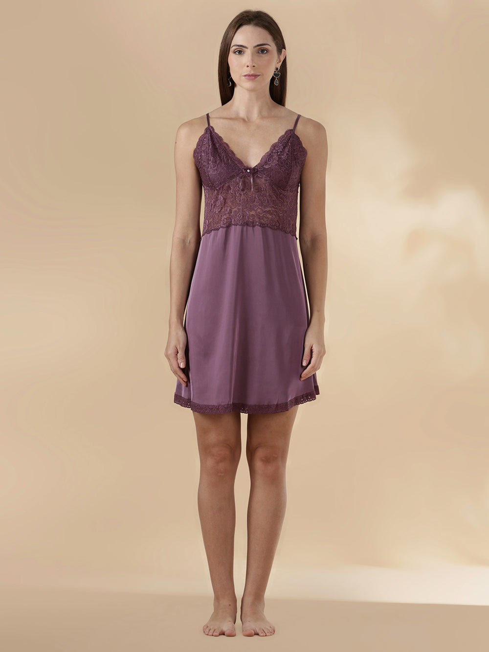 Modern style satin nighty for honeymoon with lace robe set