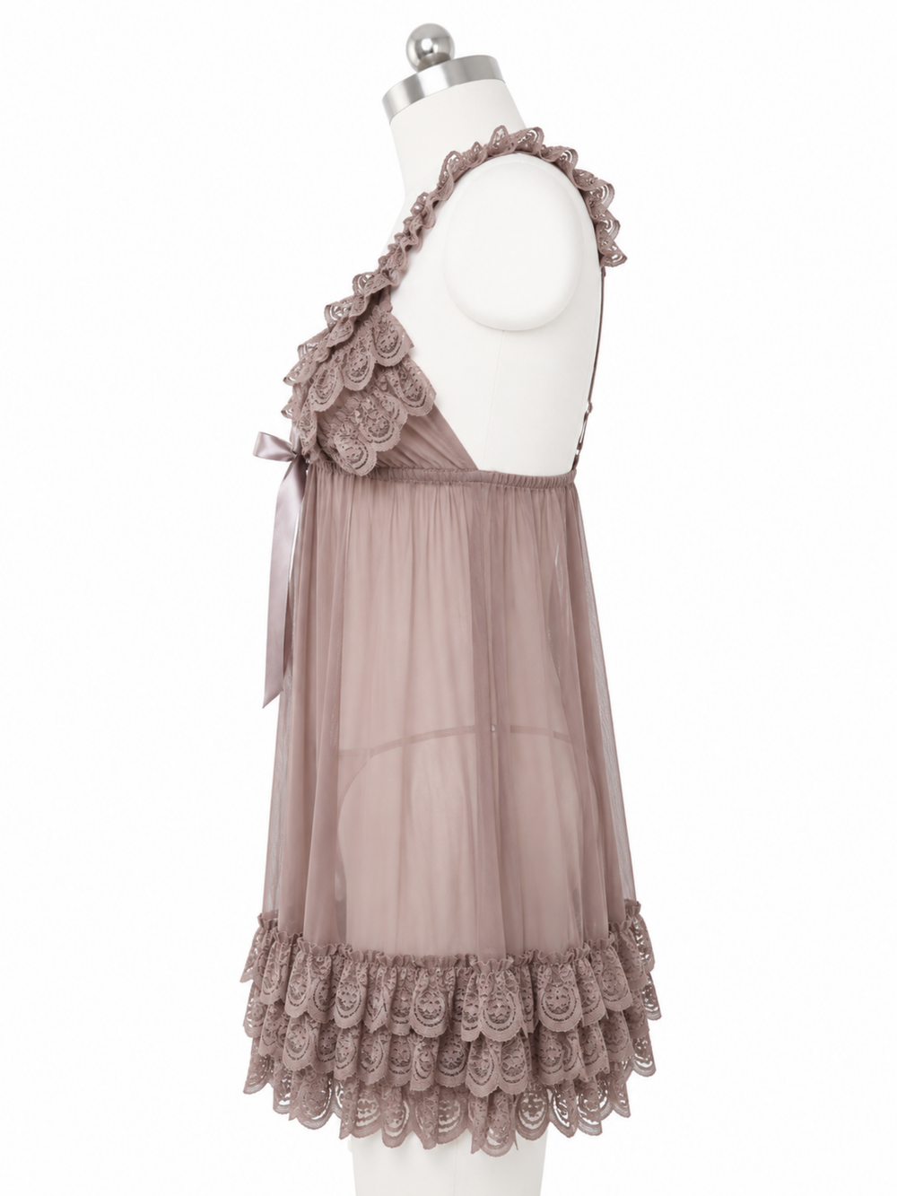 Premium mauve blush power net babydoll dress