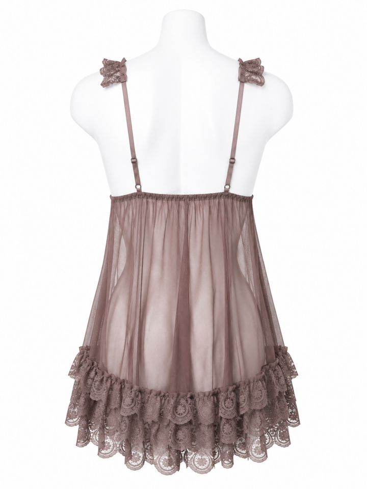 Premium mauve blush power net babydoll dress