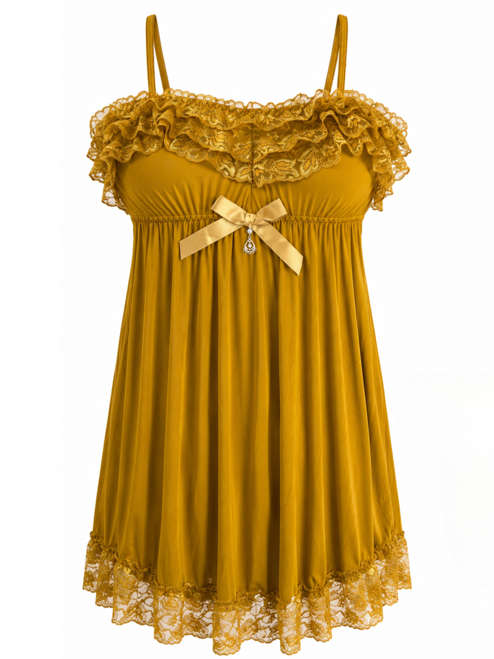 Sunlit gold branded babydoll dress for women