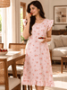 Rosy Romance Rose Print Crush Cotton Nightdress for Women