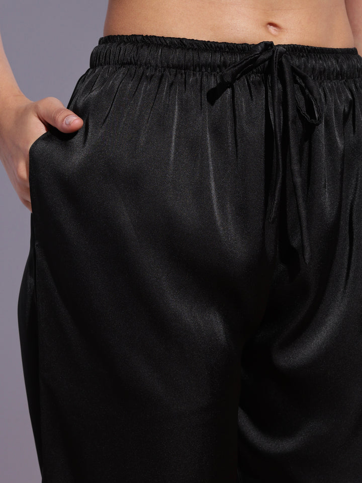 Elegant black satin pyjama set for women online