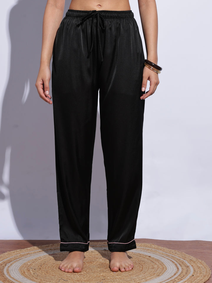 Elegant black satin pyjama set for women online