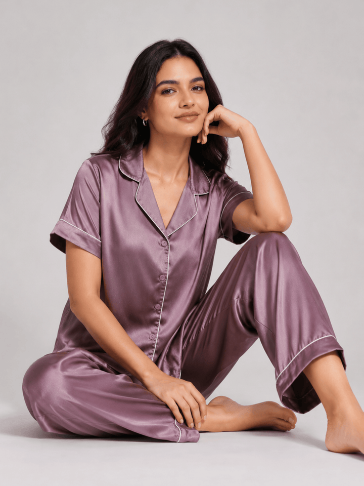 Breathable mocha satin pajama sets for women online