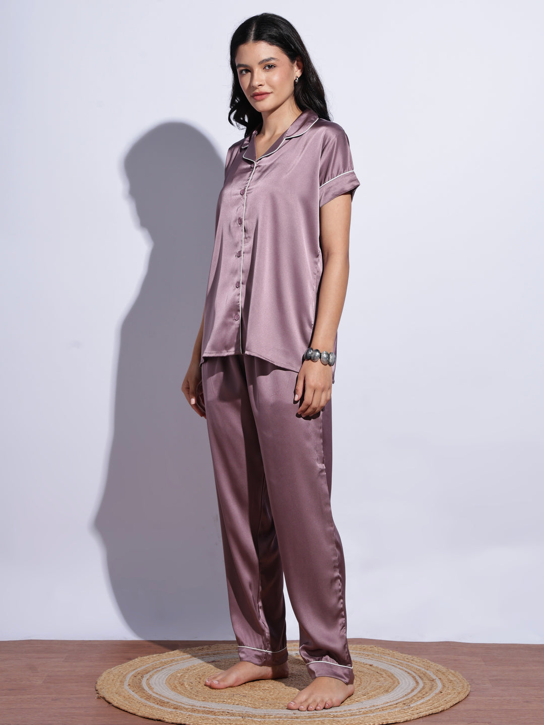 Breathable mocha satin pajama sets for women online