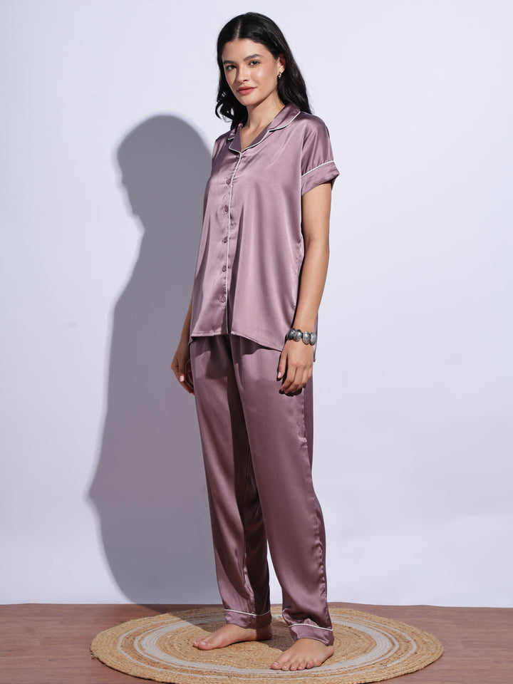 Breathable mocha satin pajama sets for women online