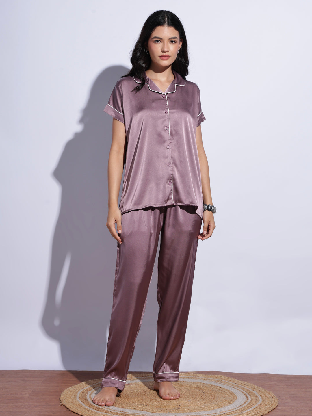 Breathable mocha satin pajama sets for women online
