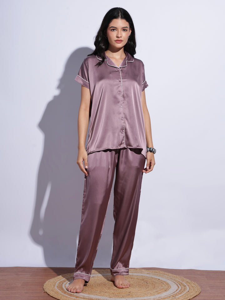 Breathable mocha satin pajama sets for women online