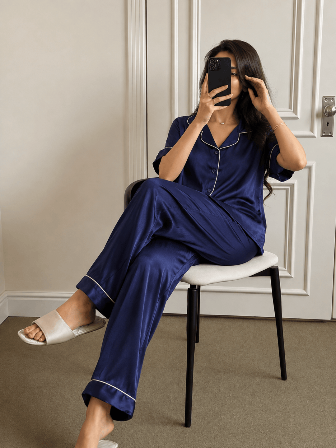 Blue satin comforable loungewear set for women online