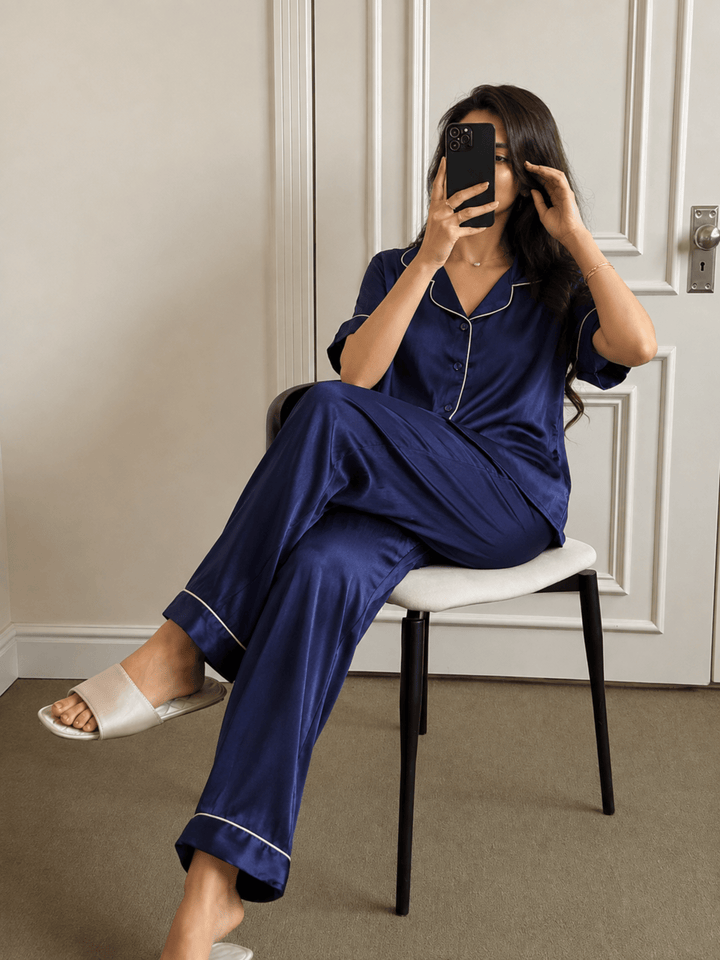 Blue satin comforable loungewear set for women online
