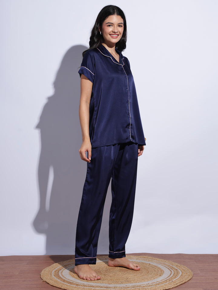 Blue satin comforable loungewear set for women online