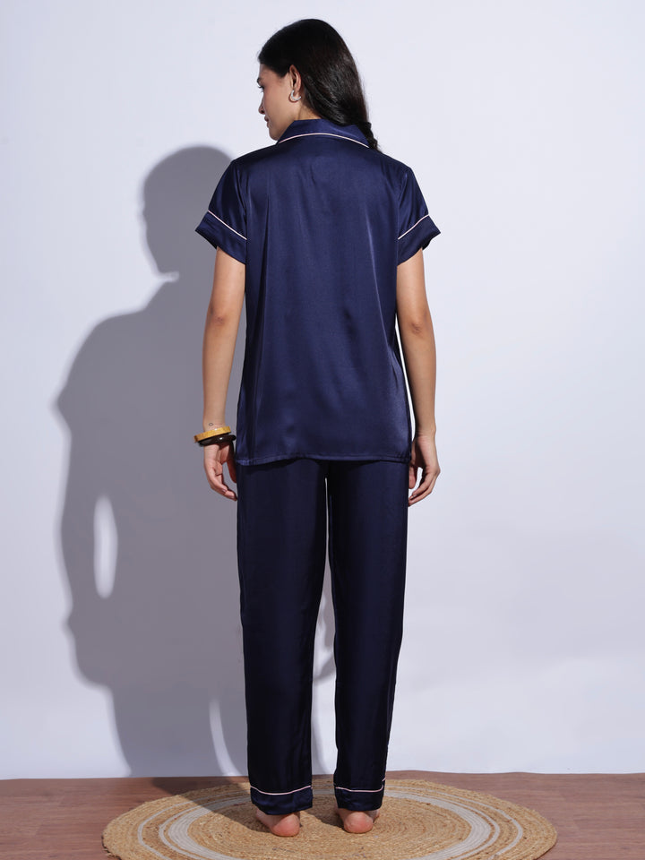 Blue satin comforable loungewear set for women online