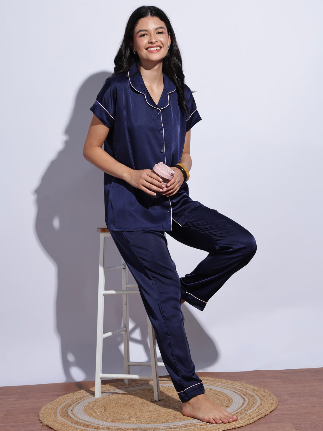 Blue satin comforable loungewear set for women online