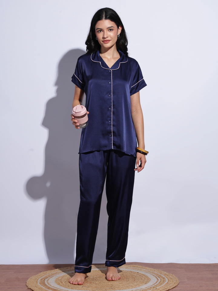 Blue satin comforable loungewear set for women online