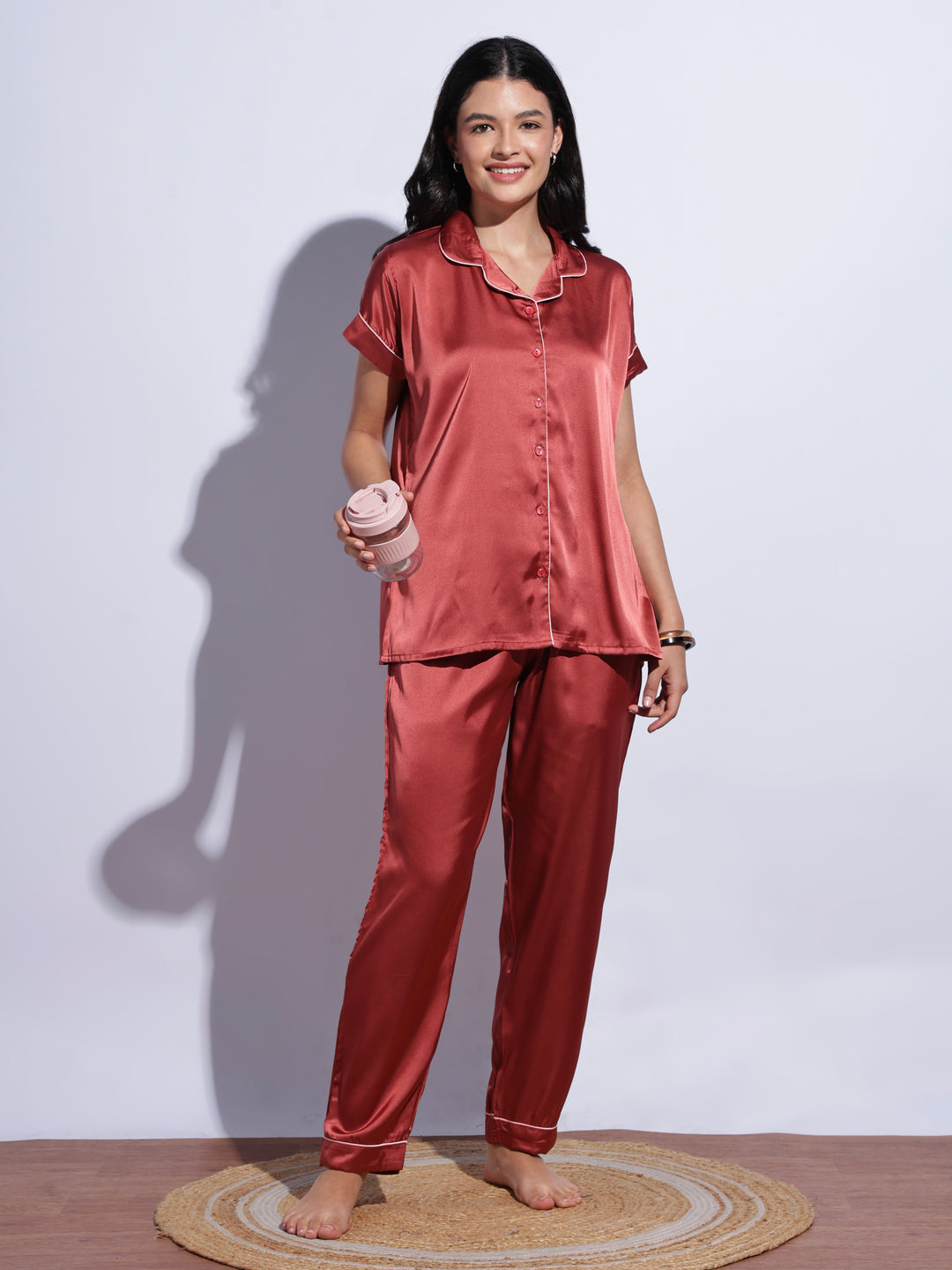 Romantic amber satin pyjama set for women online