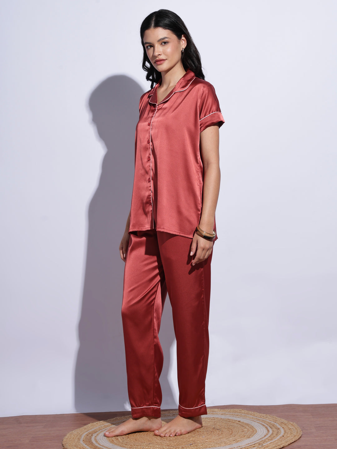 Romantic amber satin pyjama set for women online