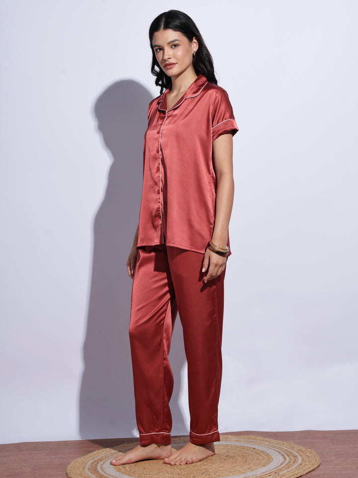 Romantic amber satin pyjama set for women online