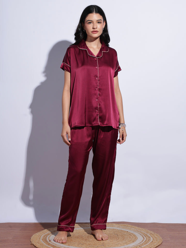 Berry satin sleepwear set for women online