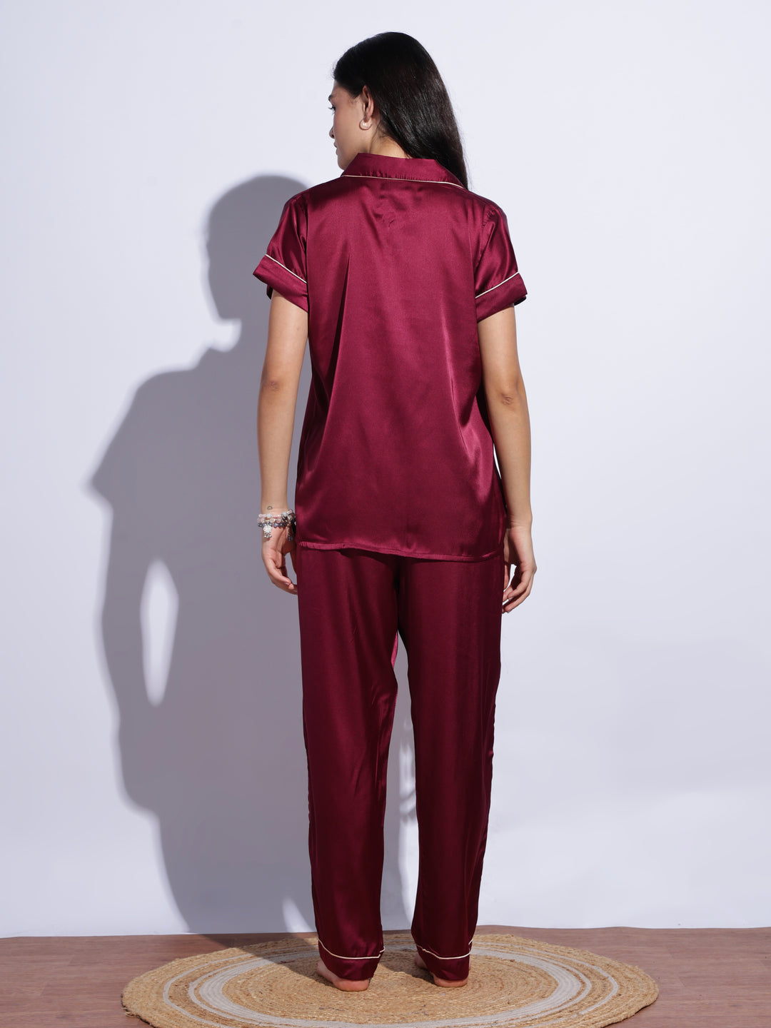 Berry satin sleepwear set for women online