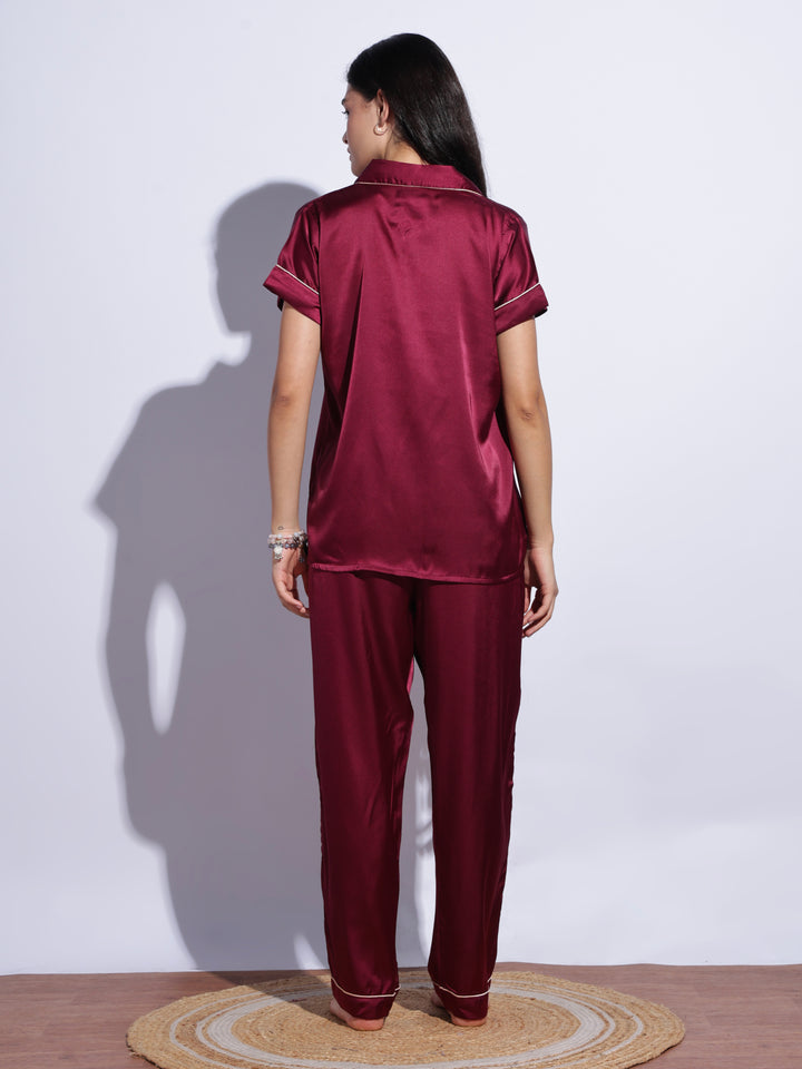 Berry satin sleepwear set for women online
