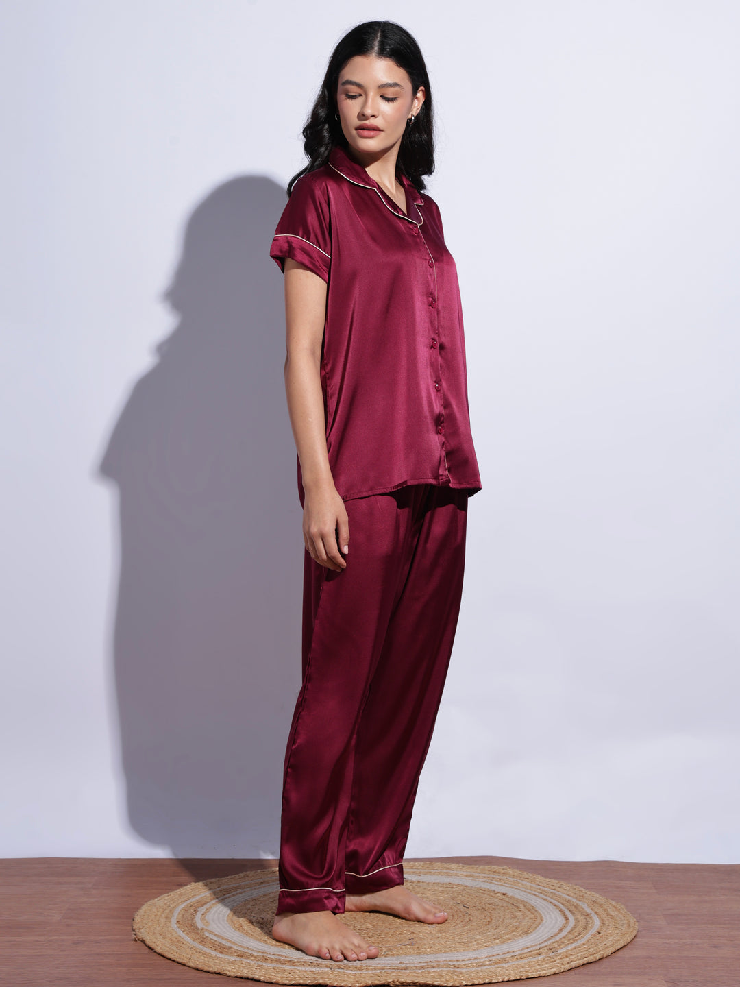 Berry satin sleepwear set for women online