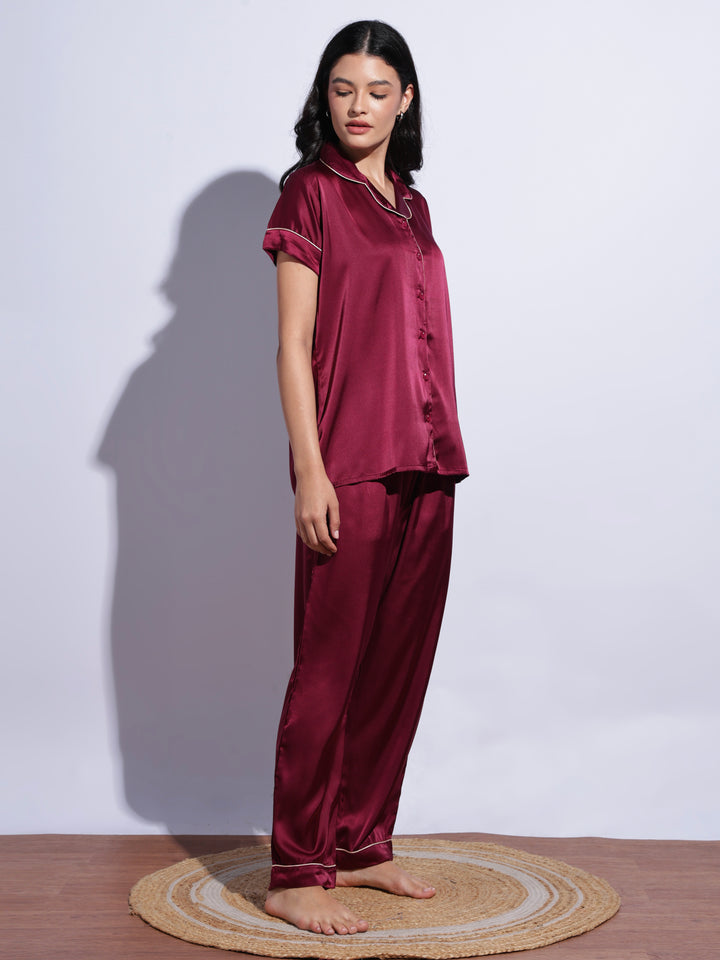 Berry satin sleepwear set for women online
