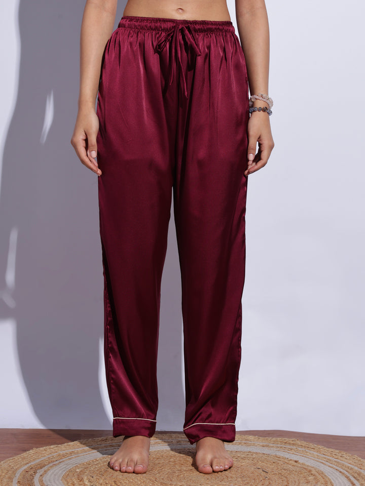Berry satin sleepwear set for women online