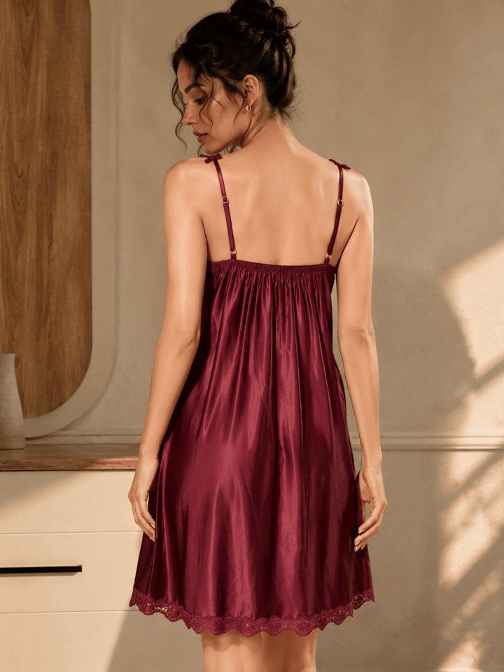 Burgundy affair silk babydoll dress for women online.