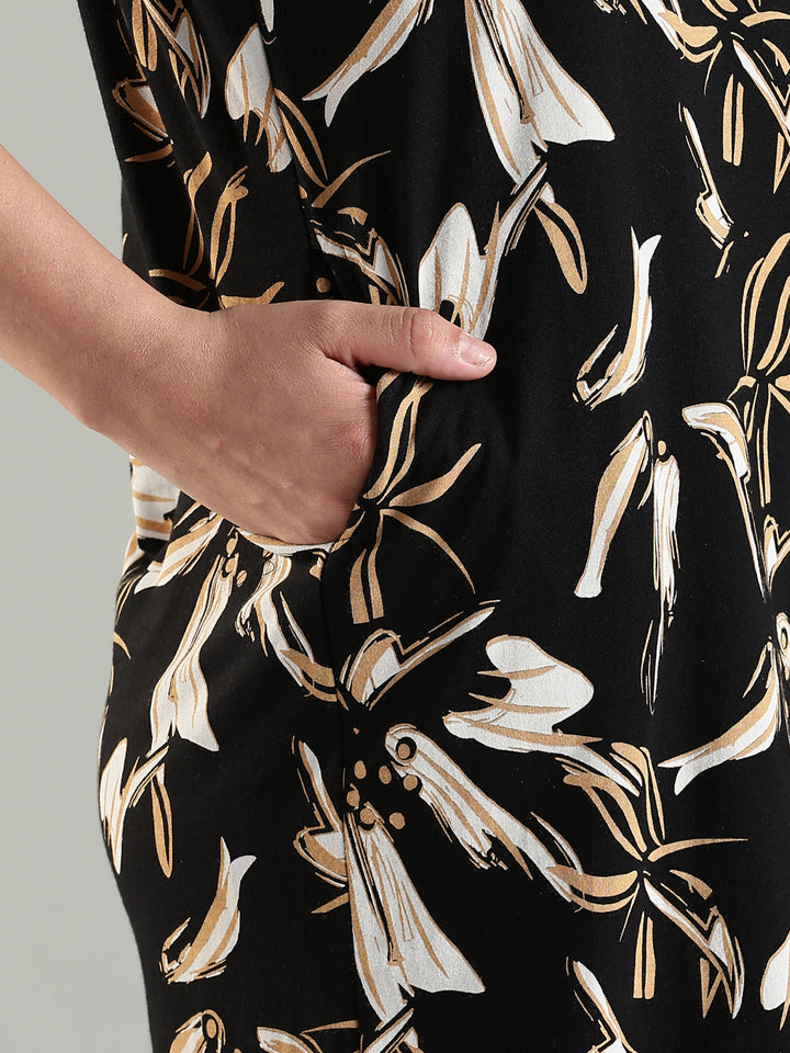 Beige floral soft stretchable short nightdress for women