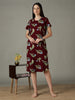 Wine Floral Cotton Short Nighty for Women Soft Breathable Fit