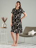 Abstract Beige Floral Cotton Short Nighty Dress for Women
