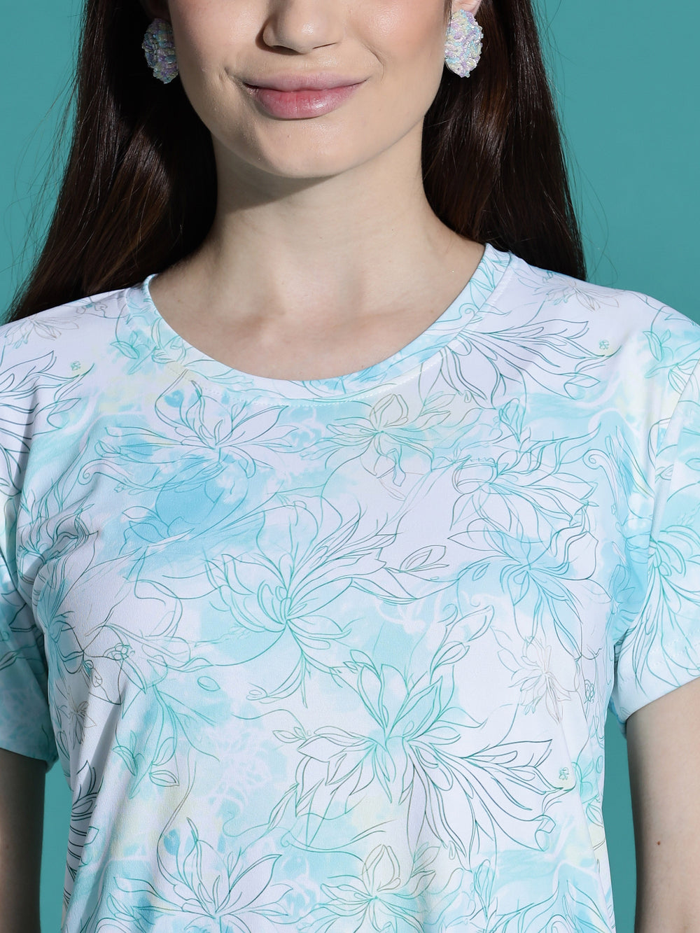 Gloss malai aqua white floral short nightwear for women