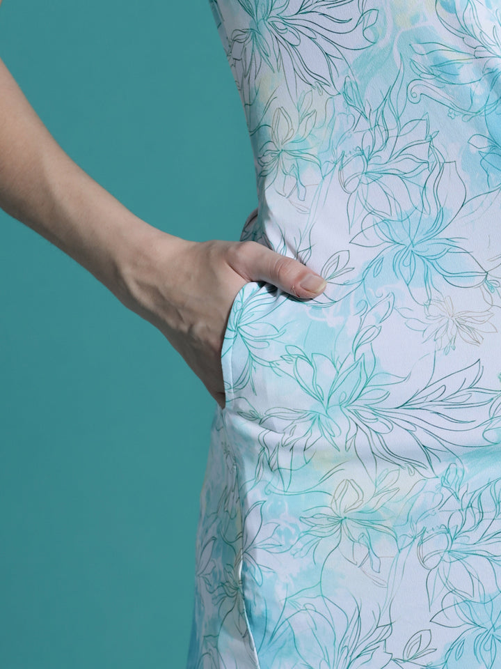 Gloss malai aqua white floral short nightwear for women