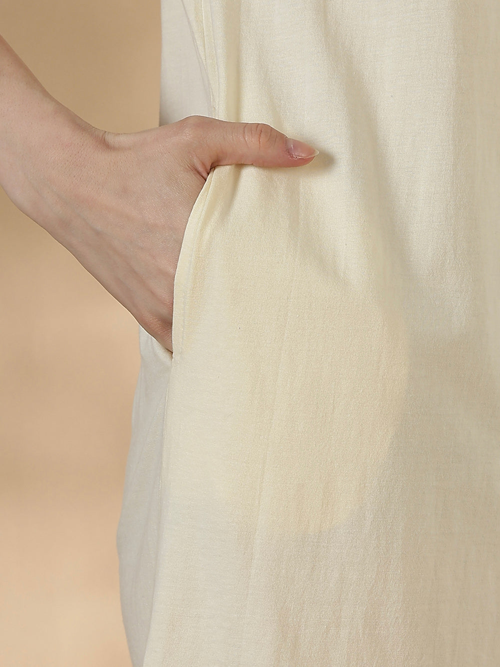 Cream cotton knee length short nighty for women in breathable summer fabric