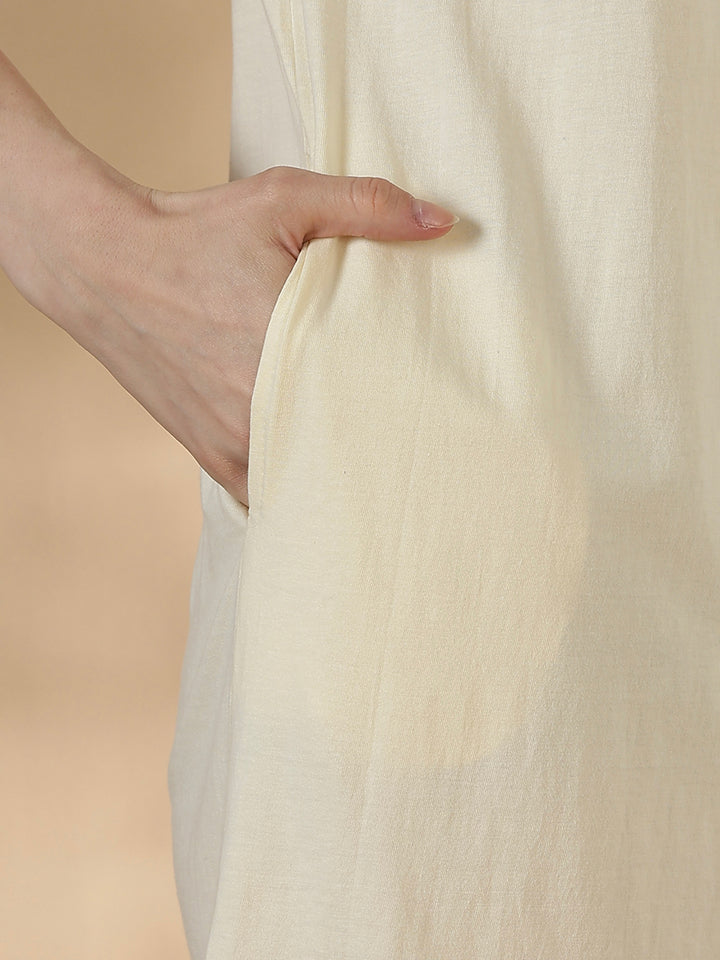 Cream cotton knee length short nighty for women in breathable summer fabric