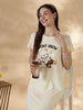 Cream Graphic Cotton Knee Length Short Nighty for Women In Plus Sizes