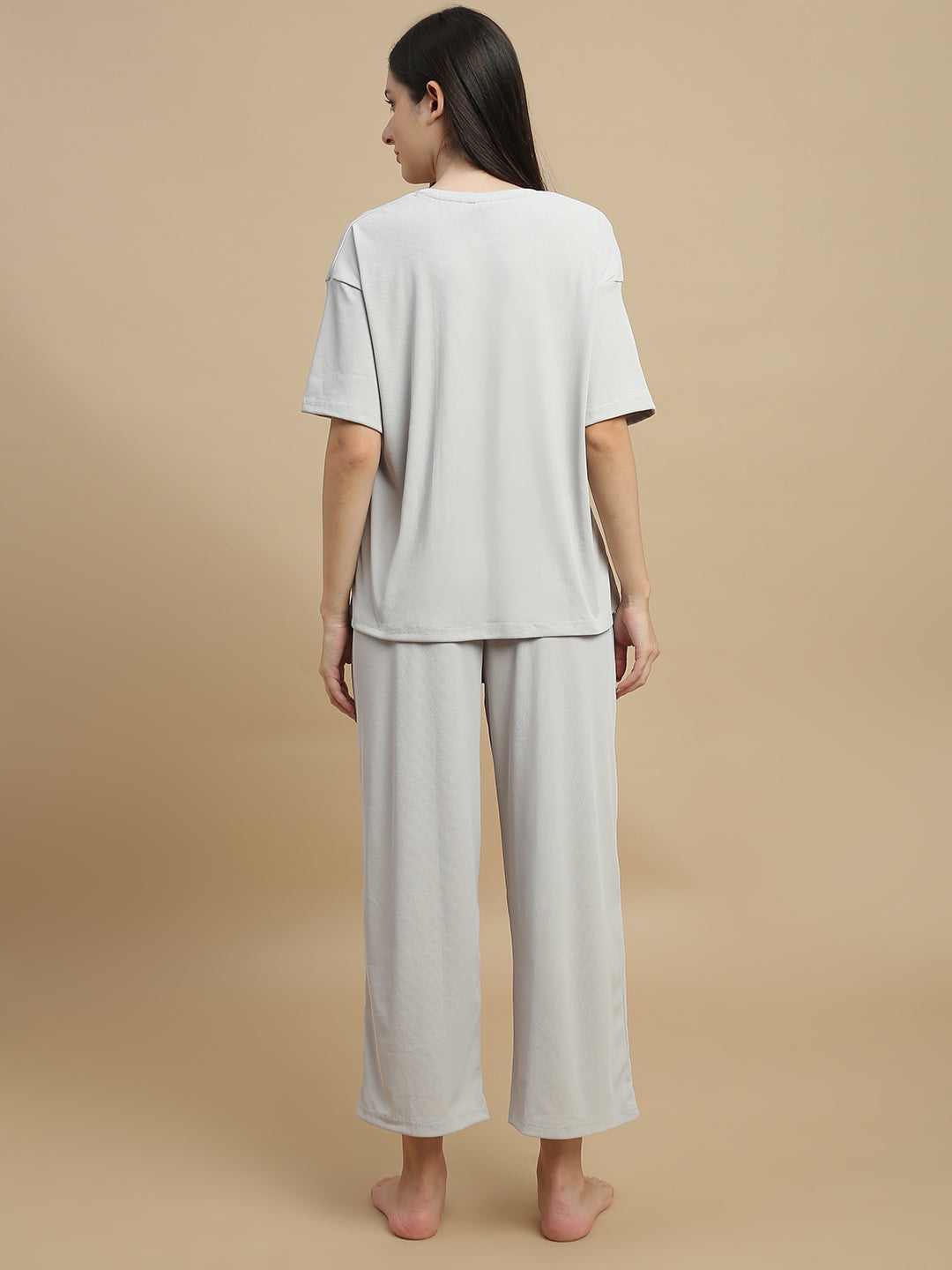 Pearl grey micro rib pyjama set for women