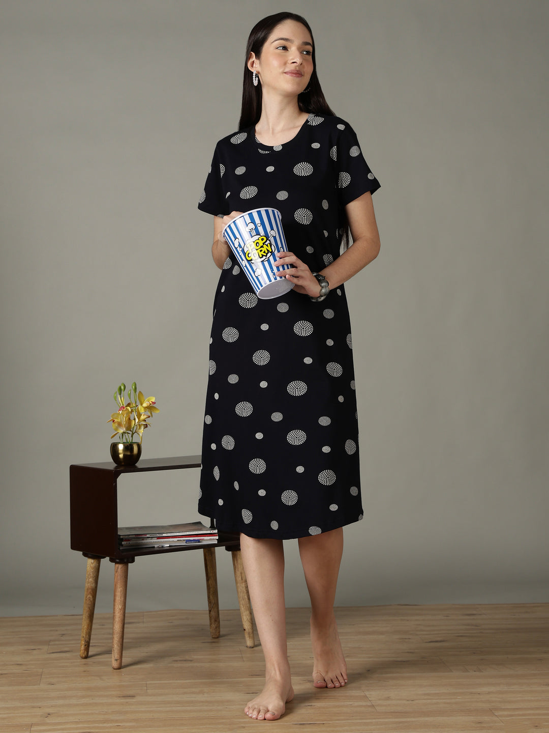 soft printed cotton black short nighty for women online